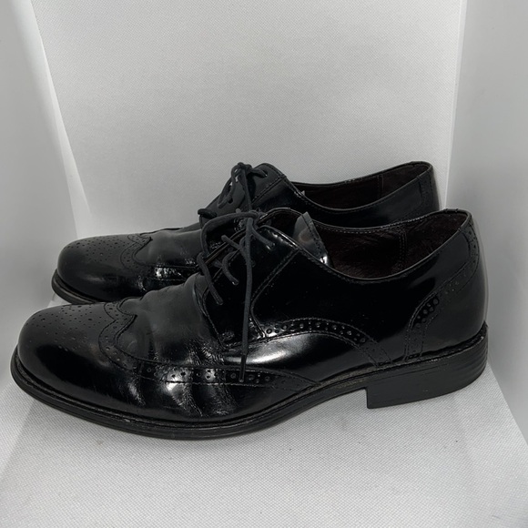 Johnston & Murphy black leather lace up wingtip square front shoes 8 1/2 - Picture 6 of 7